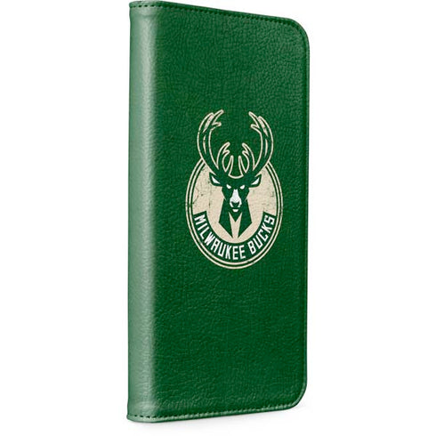 NBA Milwaukee Bucks Green Distressed iPhone 15 Pro Max Folio Case